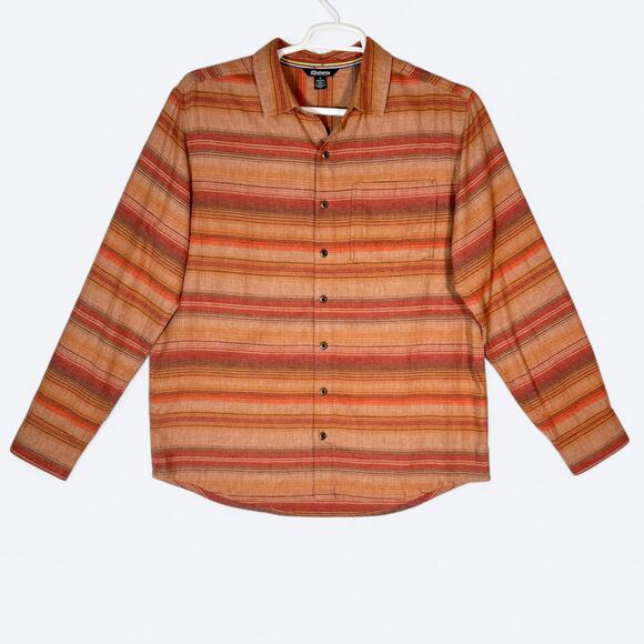 Sherpa Adventure Gear Flannel Shirt Men's M UPF 50+ Orange Striped Long Sleeve - Picture 1 of 7